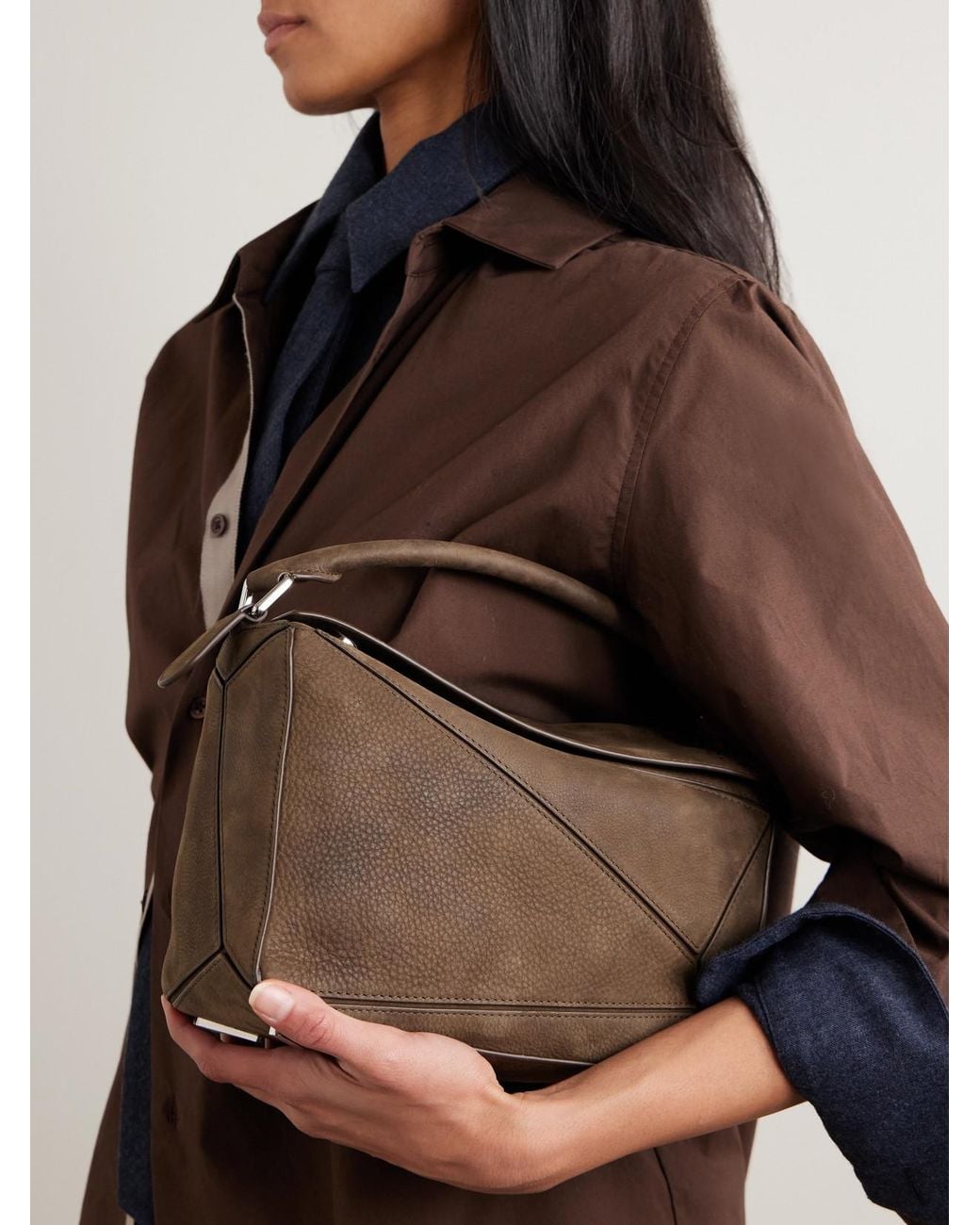 Loewe Brown Puzzle Small Textured-Nubuck Shoulder Bag
