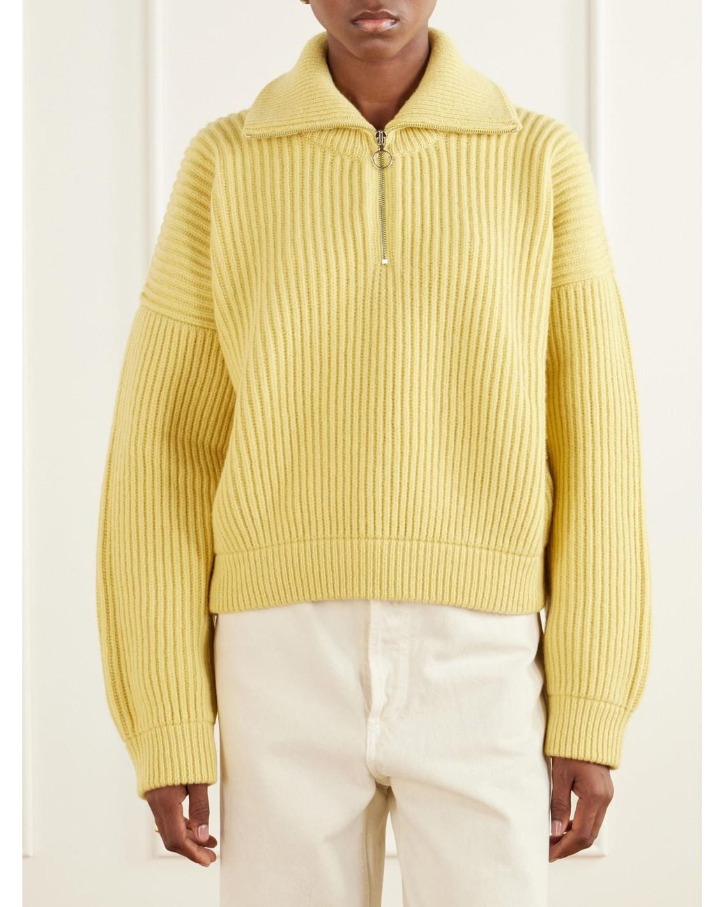 &Daughter Yellow Ribbed Wool Half-Zip Sweater