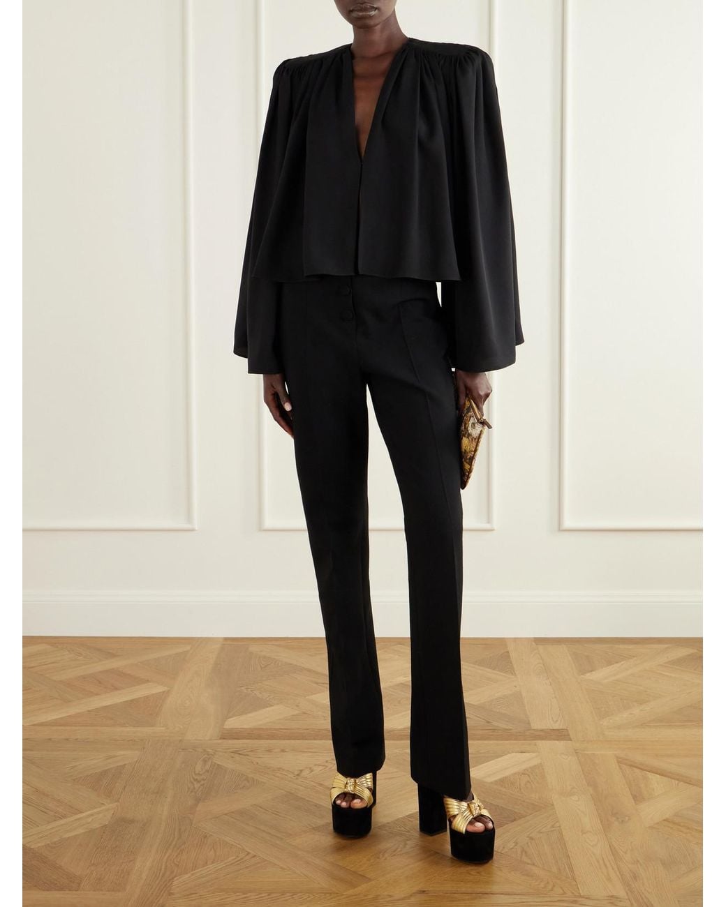Valentino Garavani Black Silk-Crepe Crop Jacket