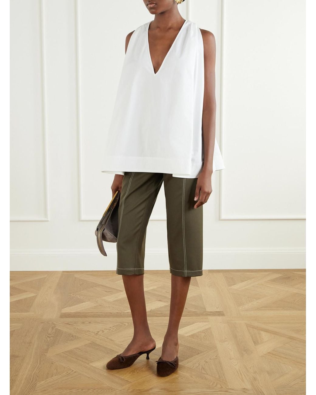 Jacquemus White La Haut Norma Embellished Cotton-Poplin Blouse