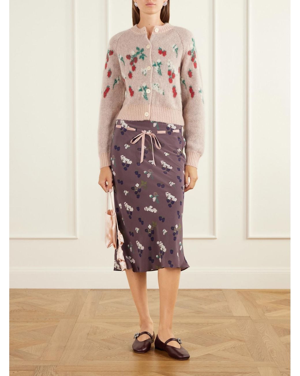 BERNADETTE Pink Amelia Intarsia-Knit Mohair-Blend Cardigan
