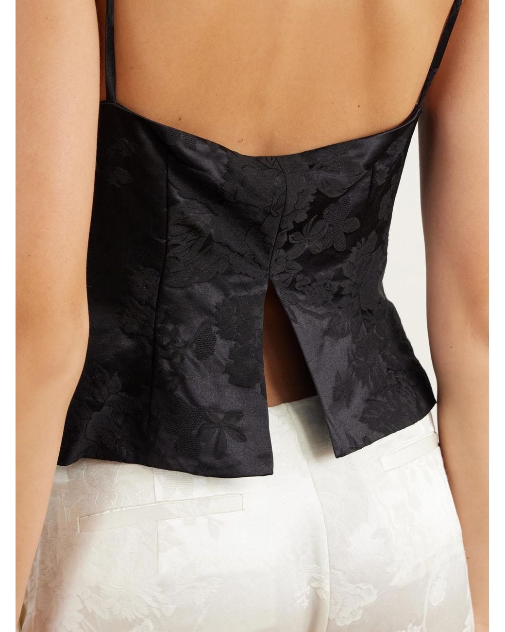 St. Agni Black Wool And Silk-Blend Floral-Jacquard Cloqué Cami