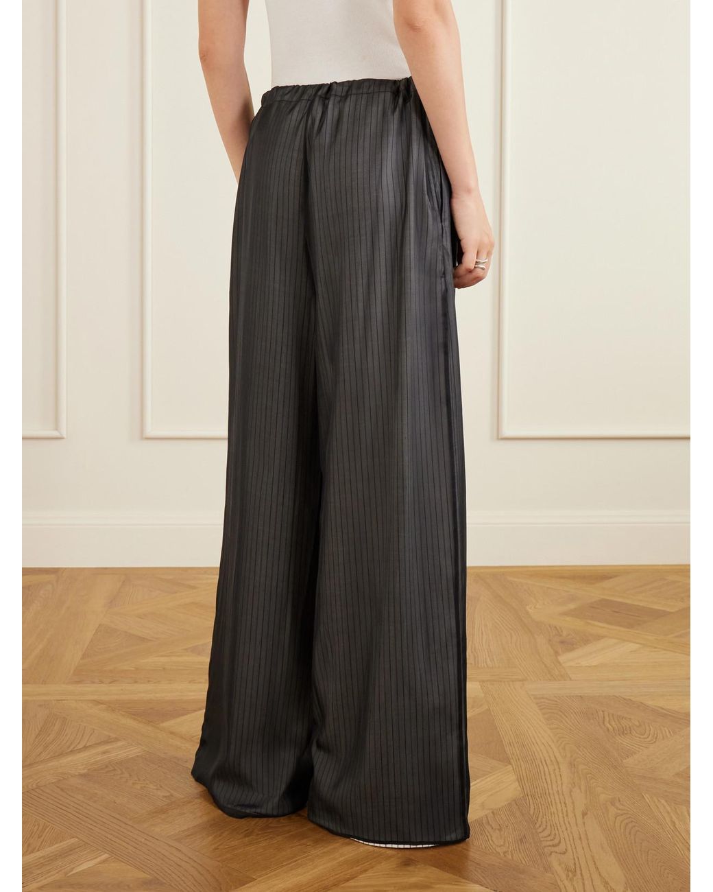 Kallmeyer Gray Cairo Striped Silk And Cotton-Poplin Wide-Leg Pants
