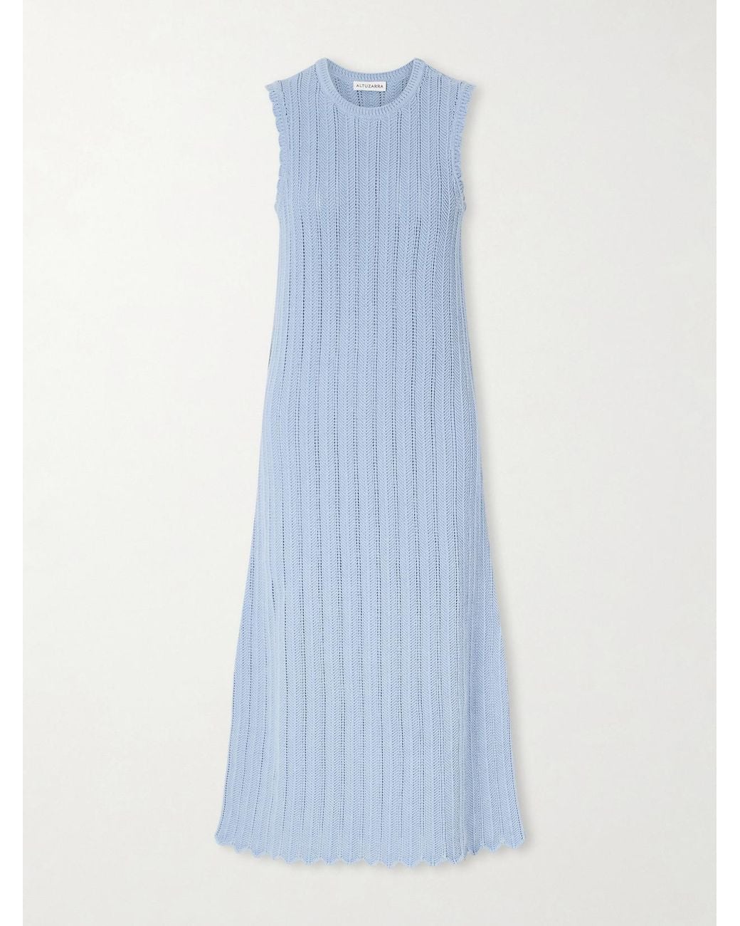 Altuzarra Blue Sissi Scalloped Open-Knit Organic Cotton Dress