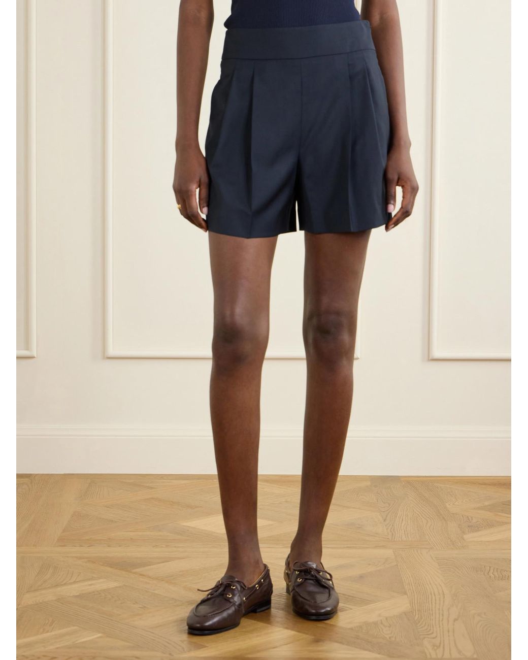Max Mara Blue Salute Pleated Wool Shorts