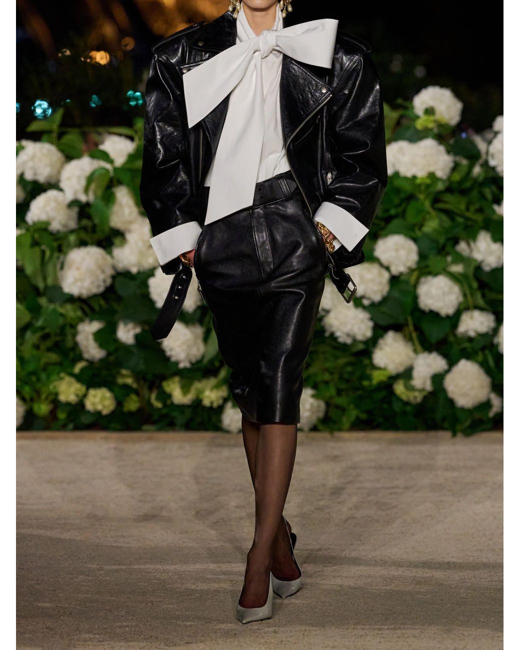 Saint Laurent Black Glossed Textured-Leather Biker Jacket