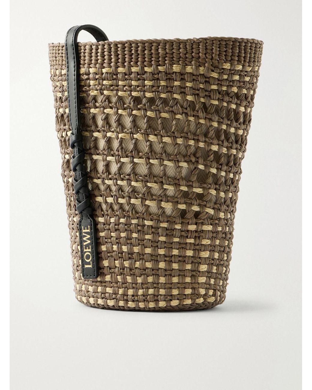 Loewe Green Paula's Ibiza Braid Leather-Trimmed Raffia Shoulder Bag