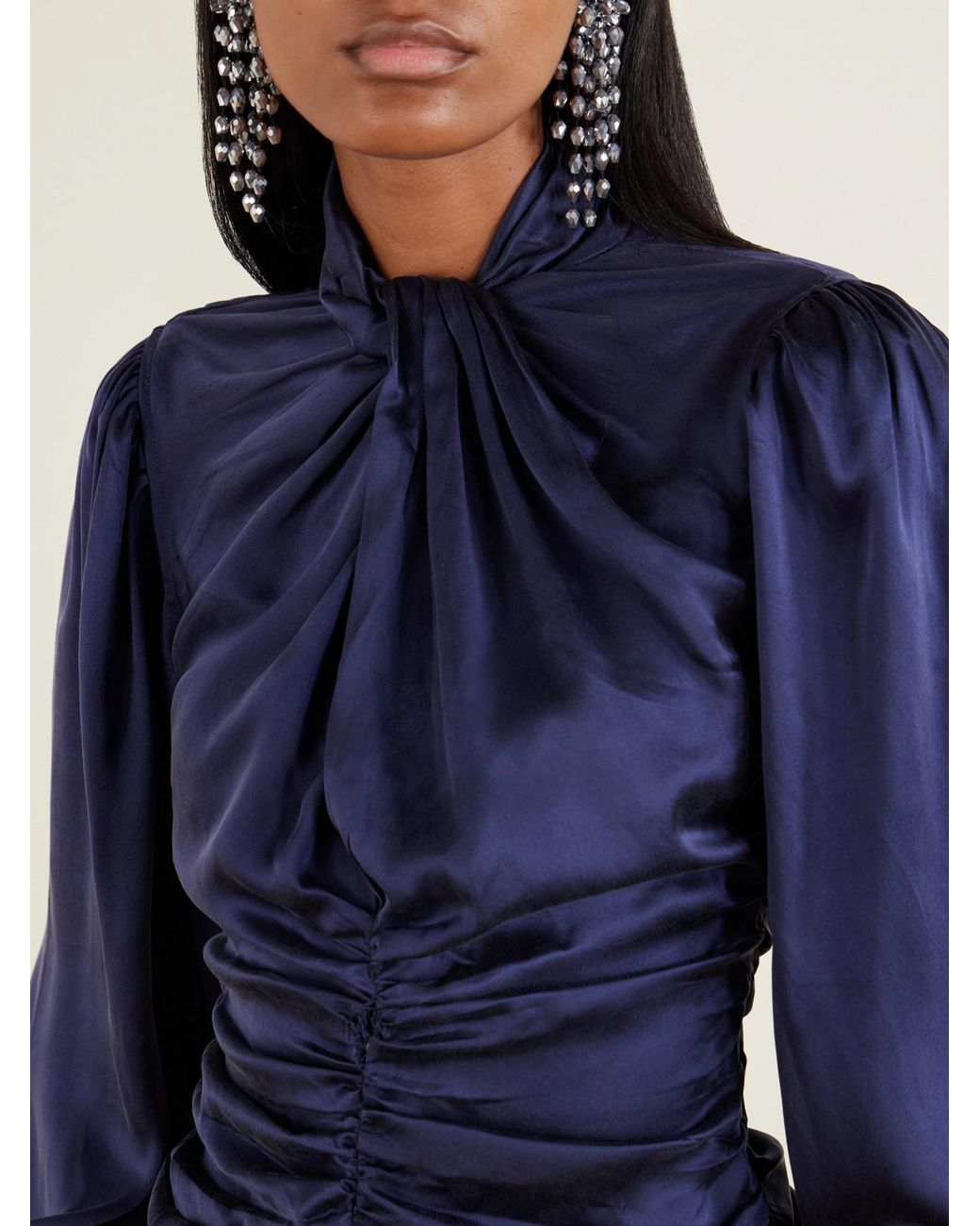 Isabel Marant Blue Depsona Ruched Silk-Satin Blouse