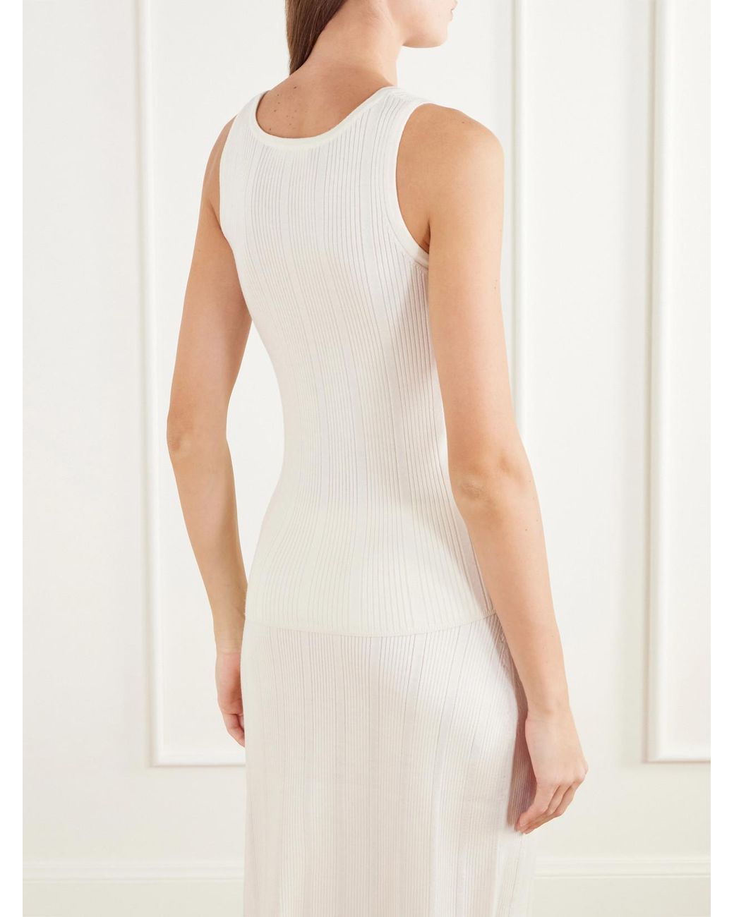 Colleen Allen White Ribbed-Knit Merino Wool Tank