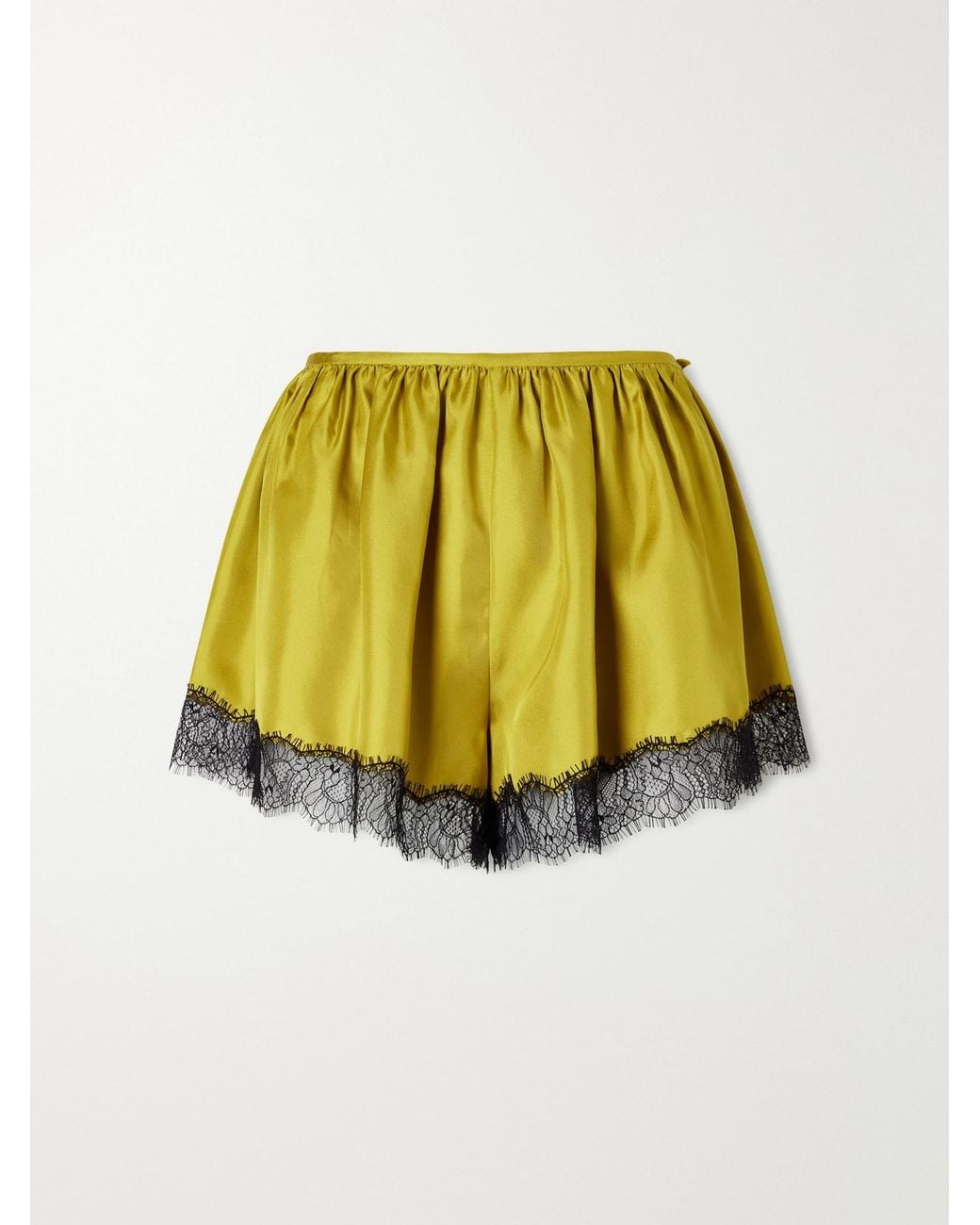 Ulla Johnson Yellow Georgina Chantilly Lace-Trimmed Silk-Twill Shorts
