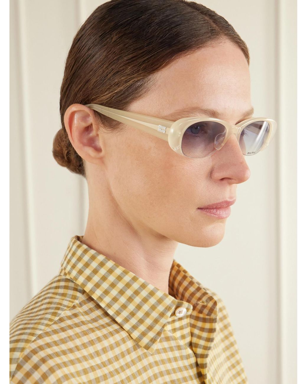Miu Miu White Round-Frame Acetate Sunglasses