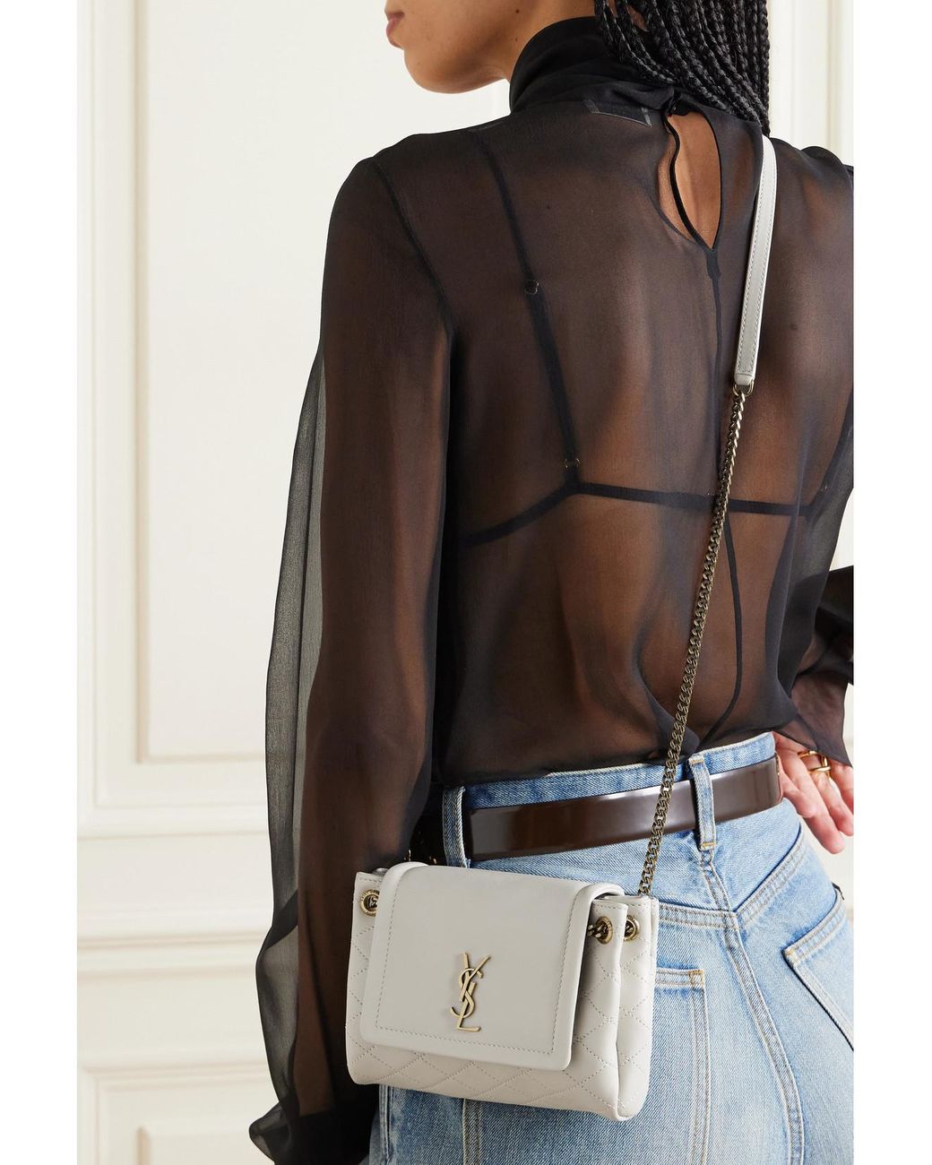 Saint Laurent Natural Diamond-Quilted Ysl Crossbody Bag