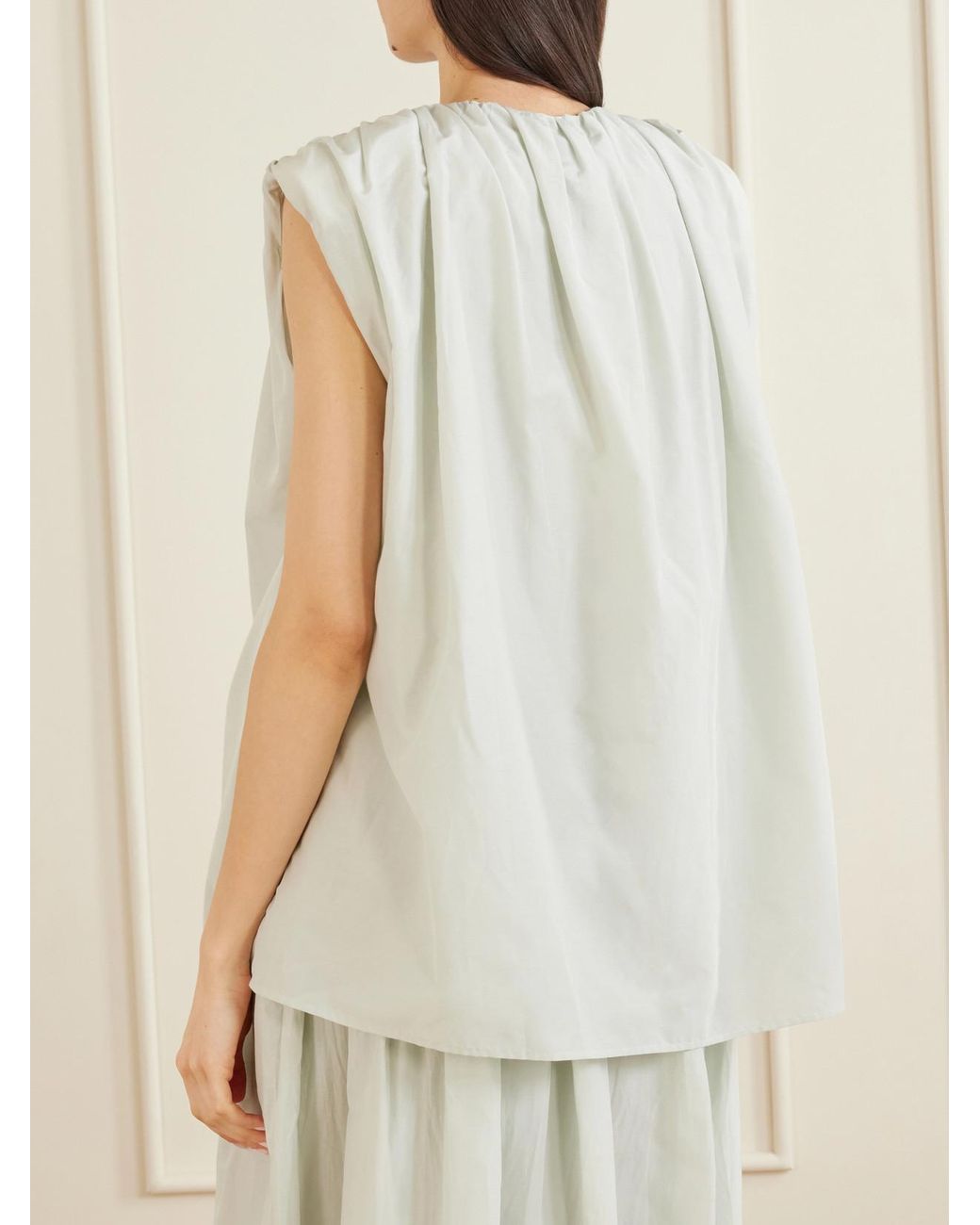 Loulou de Saison White Anca Gathered Cotton And Silk-Blend Blouse