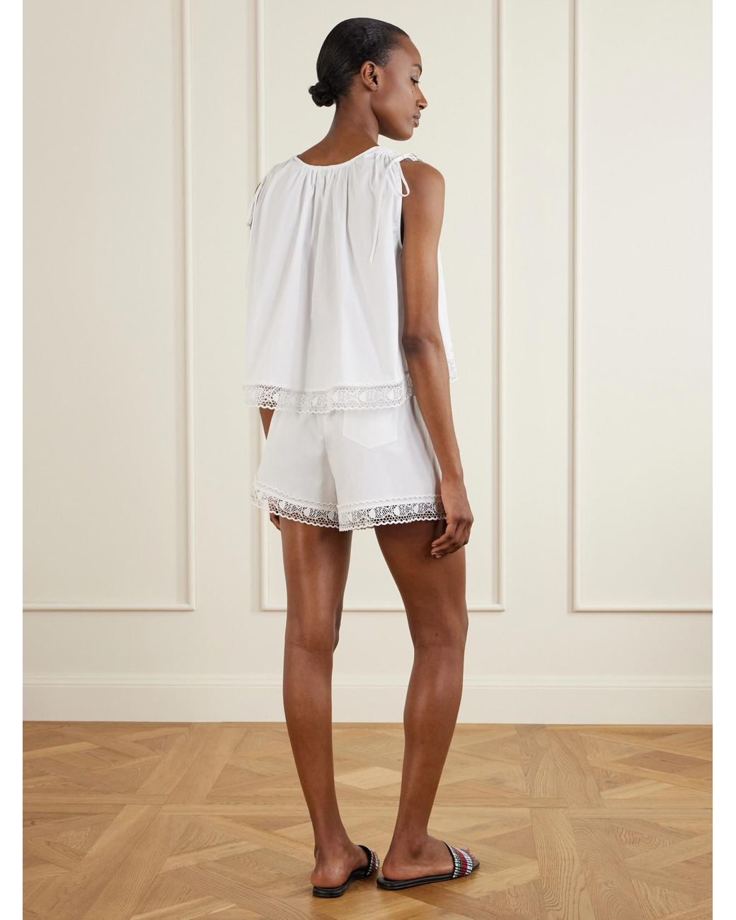 Staud White Da Adolfo Brezza Cotton-Blend Shorts