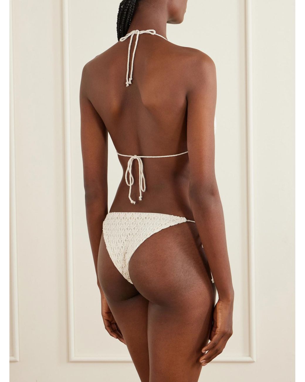 SARA CRISTINA White Pearl Crocheted Cotton Triangle Bikini