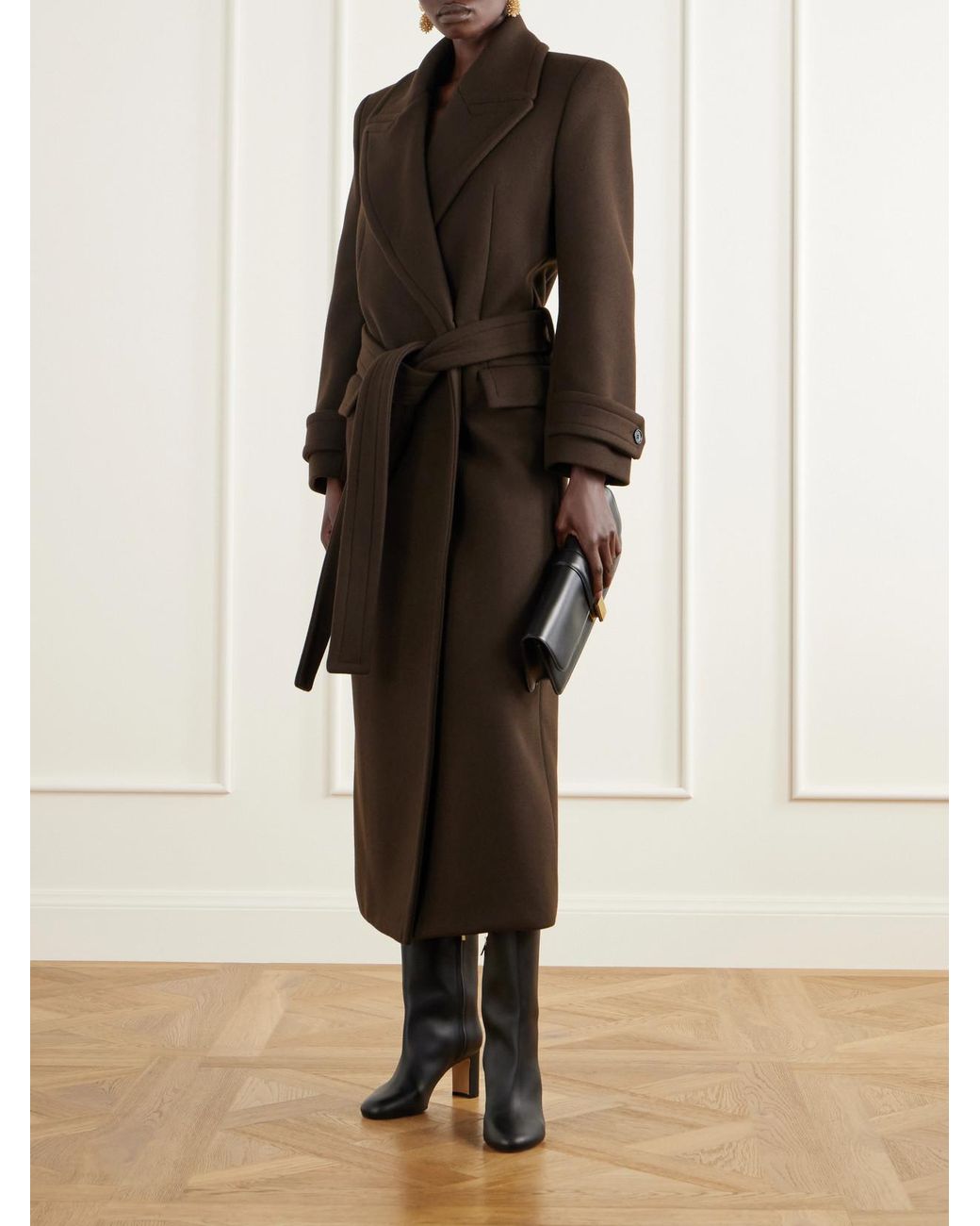 Balmain Black Belted Double-Breasted Wool-Felt Coat