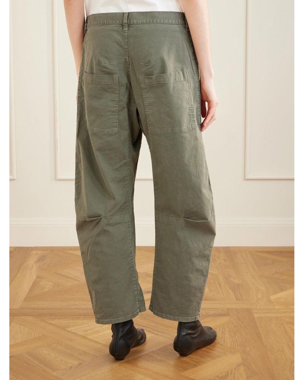 Nili Lotan Green Shon Cotton-Blend Twill Barrel-Leg Pants