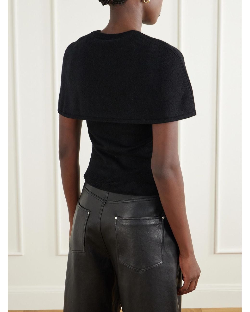 Jonathan Simkhai Black Yuki Cape-Effect Cashmere Top