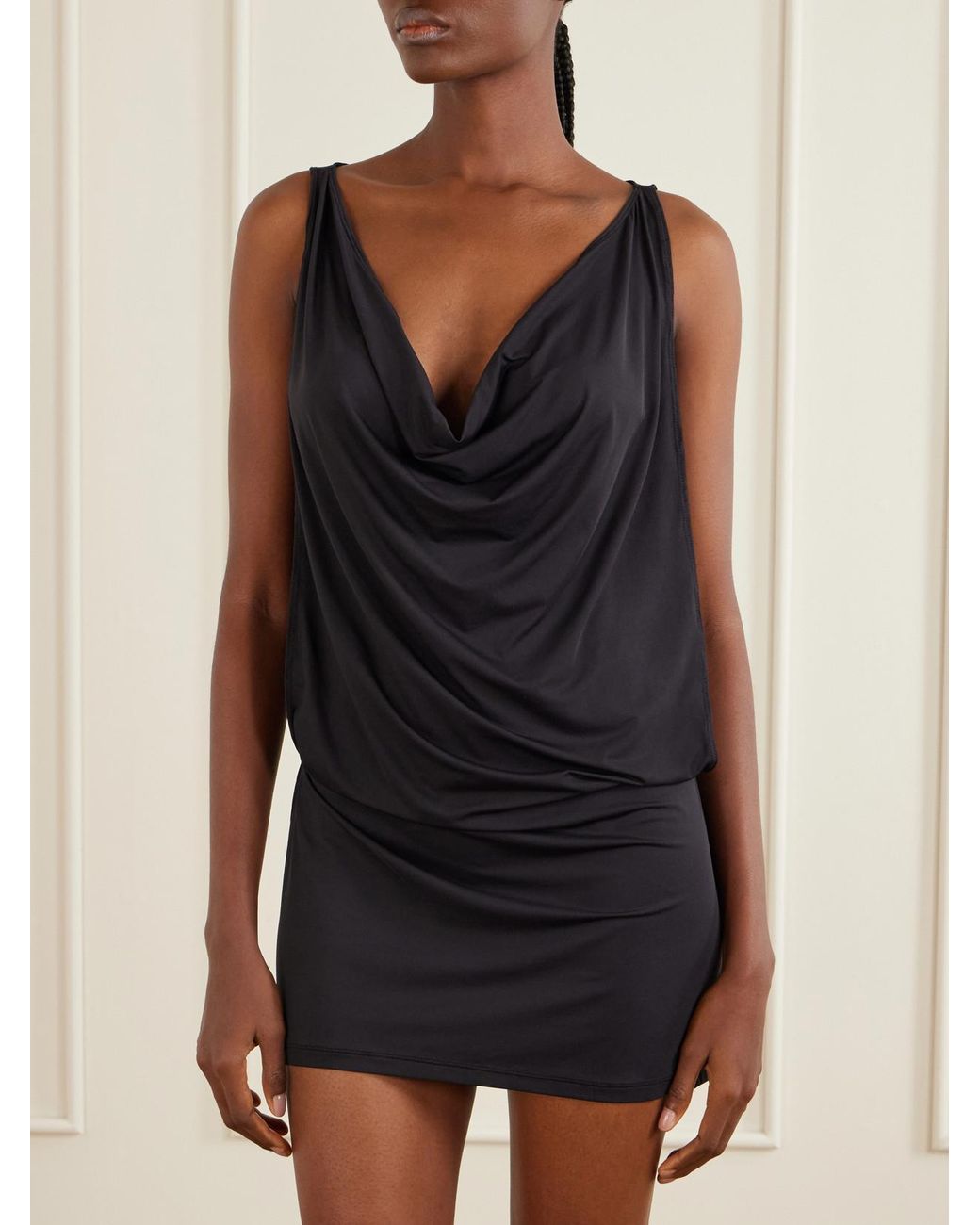 Kiki de Montparnasse Black Echauffe Draped Jersey Mini Dress