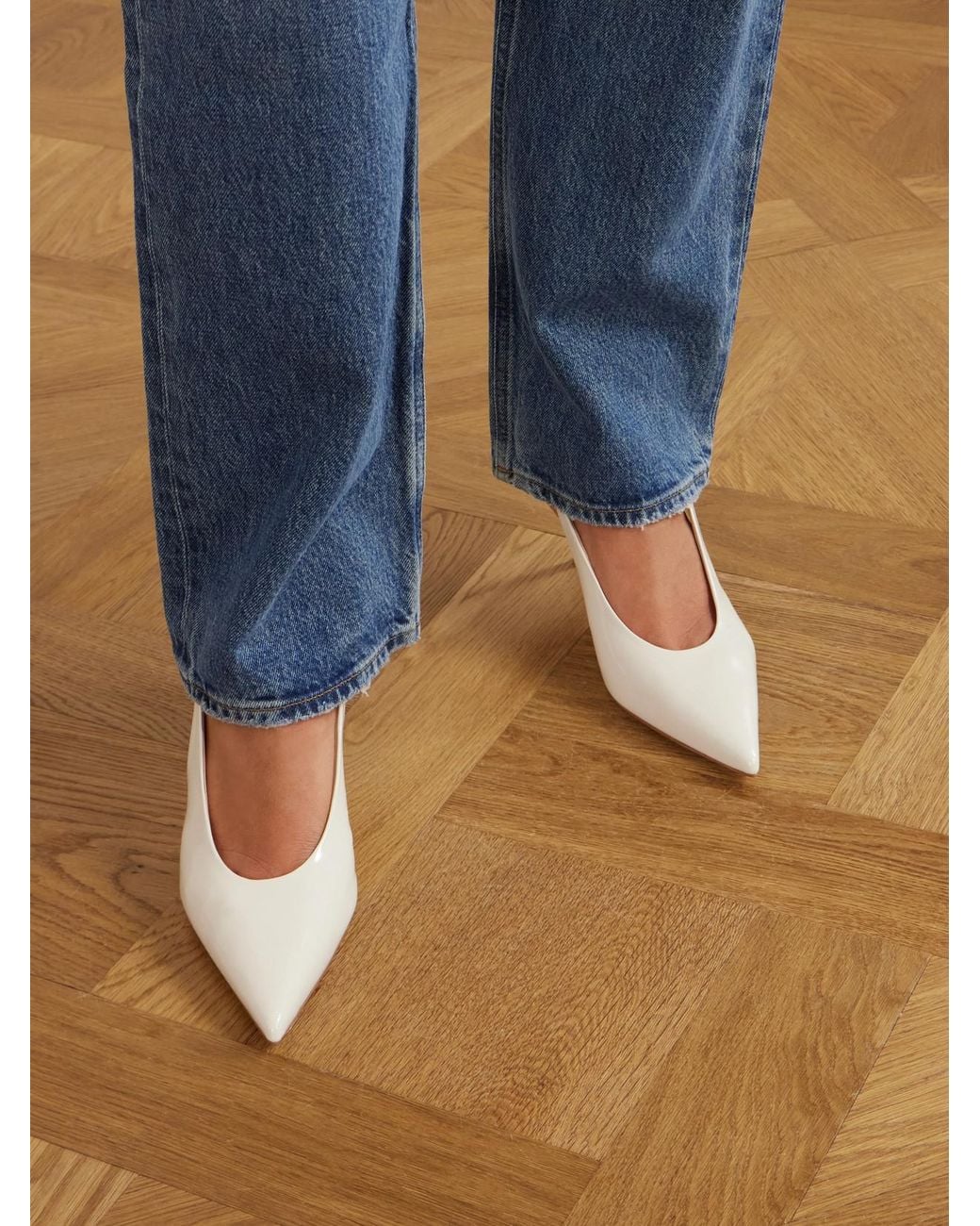 Gianvito Rossi White Robbie 55 Polished-Leather Slingback Pumps