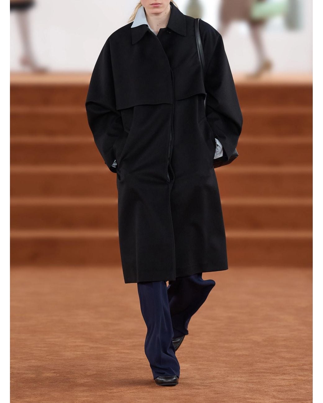 Jil Sander Blue Draped Wool-Sablé Wide-Leg Pants