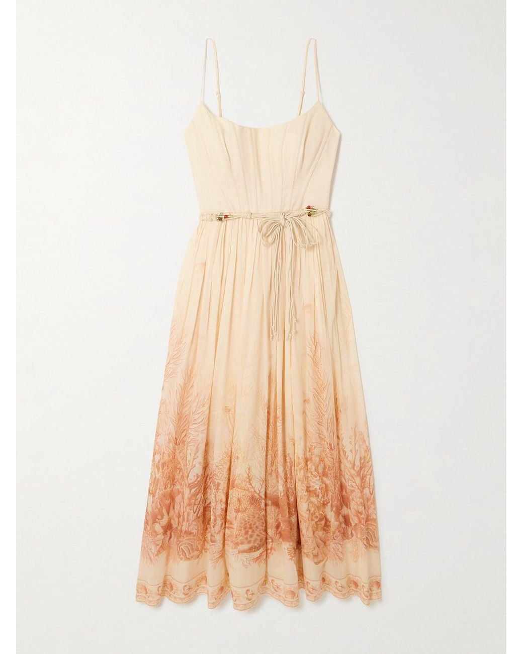 Zimmermann Natural Wanderlust Gathered Printed Cotton-Voile Midi Dress