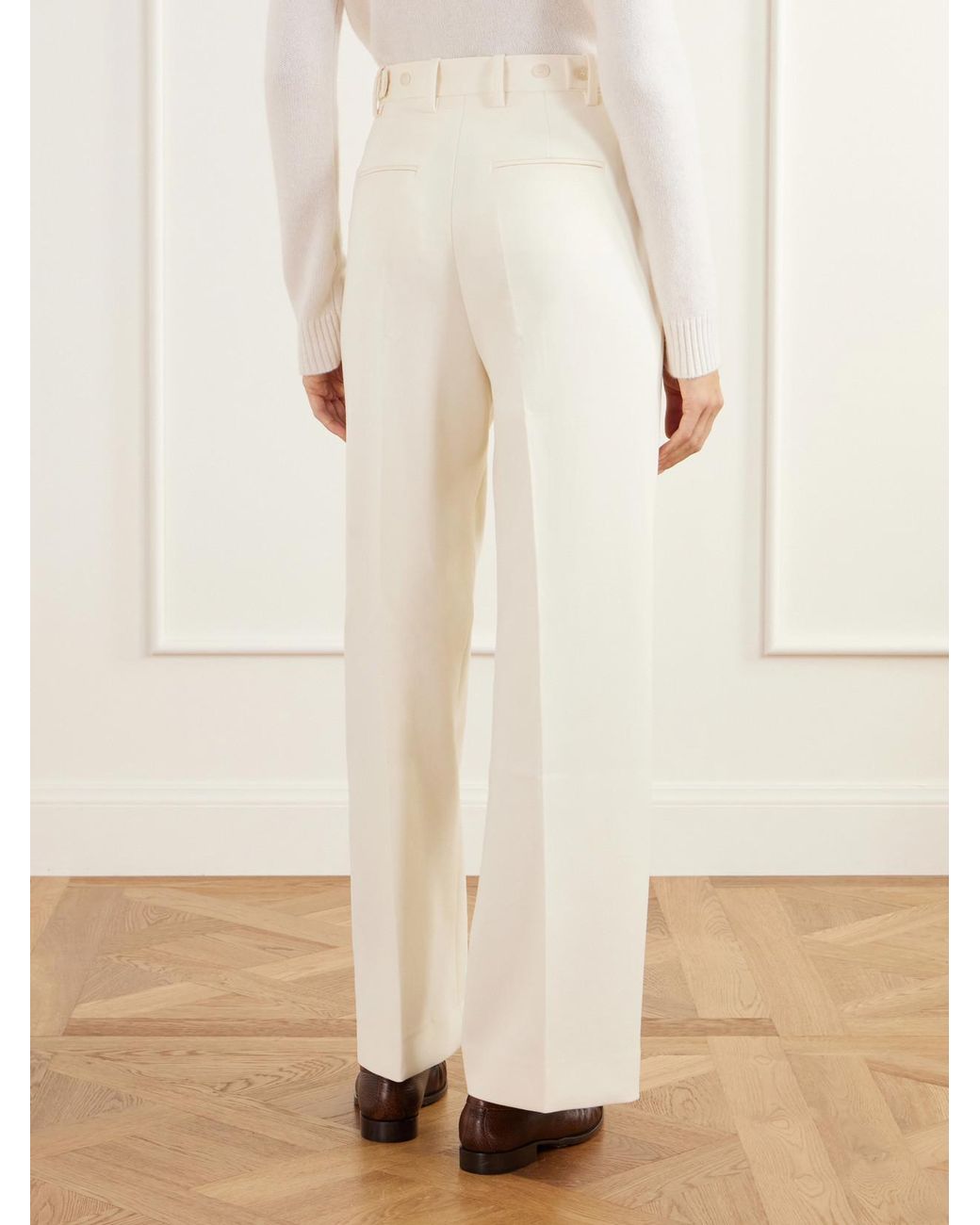 Almala White Pleated Twill Straight-Leg Pants
