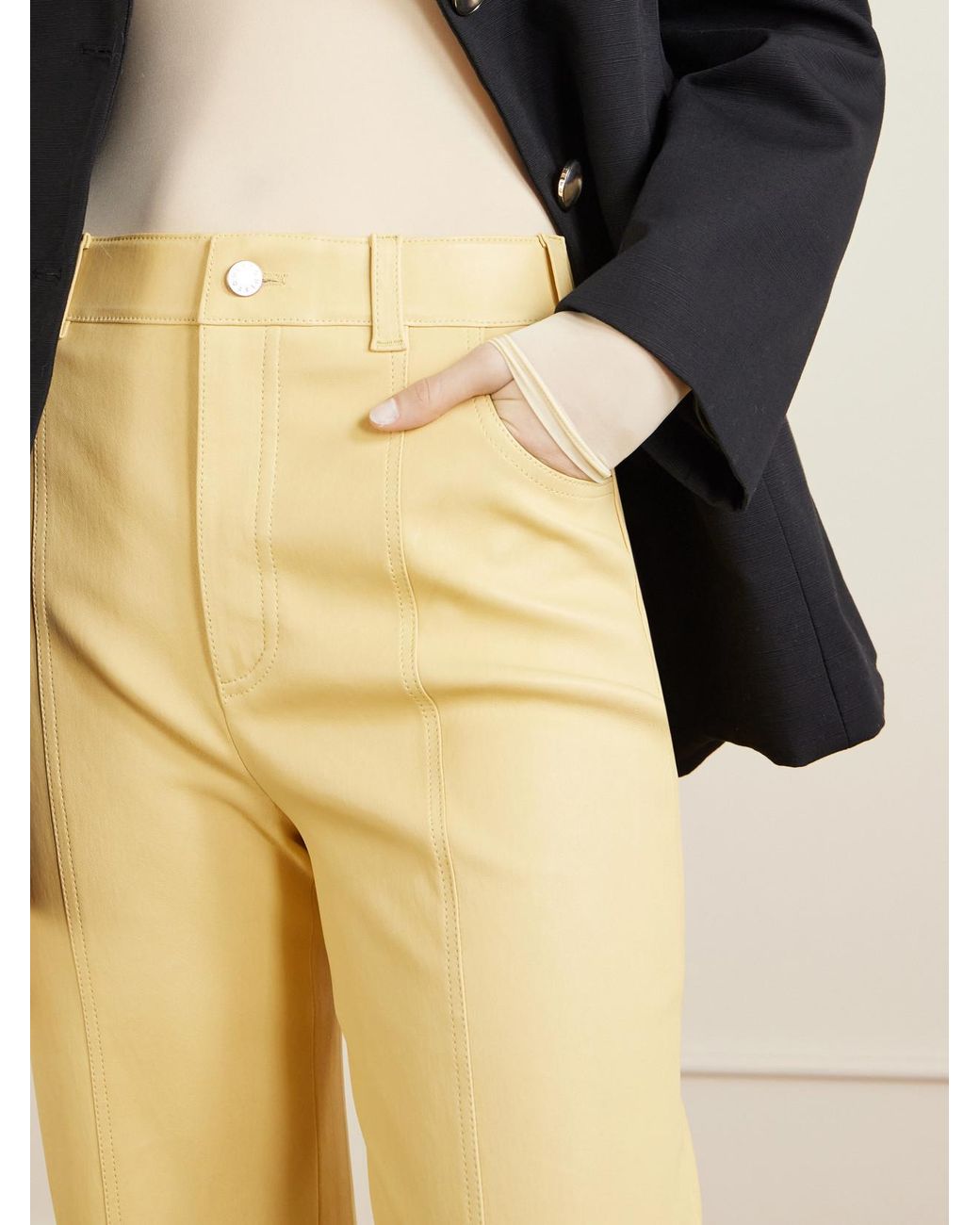 Stouls Yellow Benny Leather Straight-Leg Pants