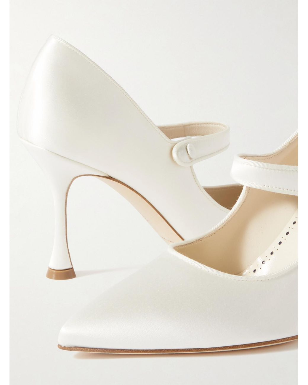 Manolo Blahnik White Campari Bridal 90 Grosgrain-Trimmed Satin Mary Jane Pumps