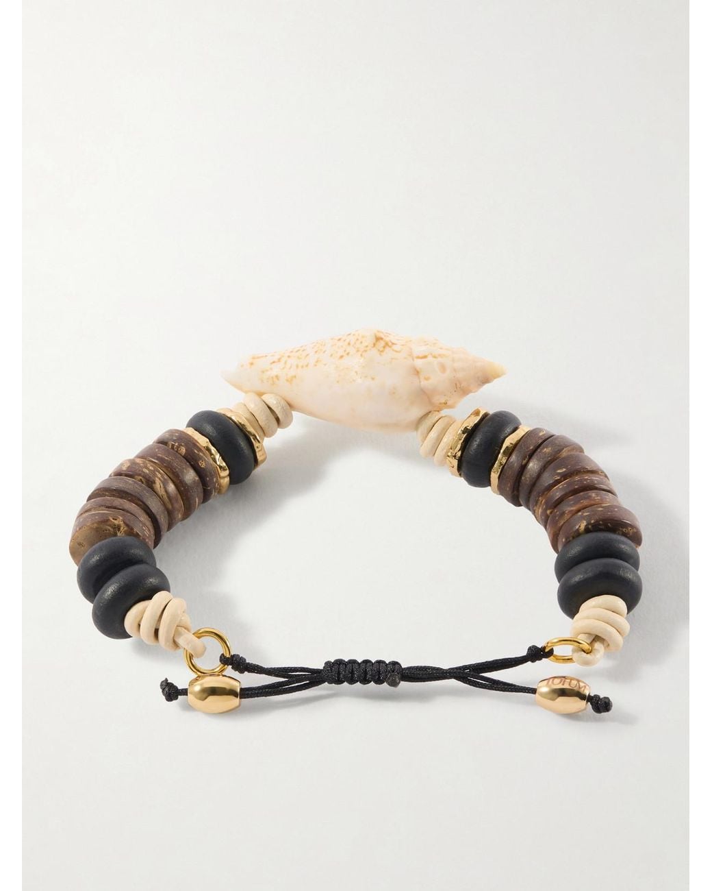 Tohum Design Natural Samsara-Plated, Leather And Seashell Beaded Bracelet