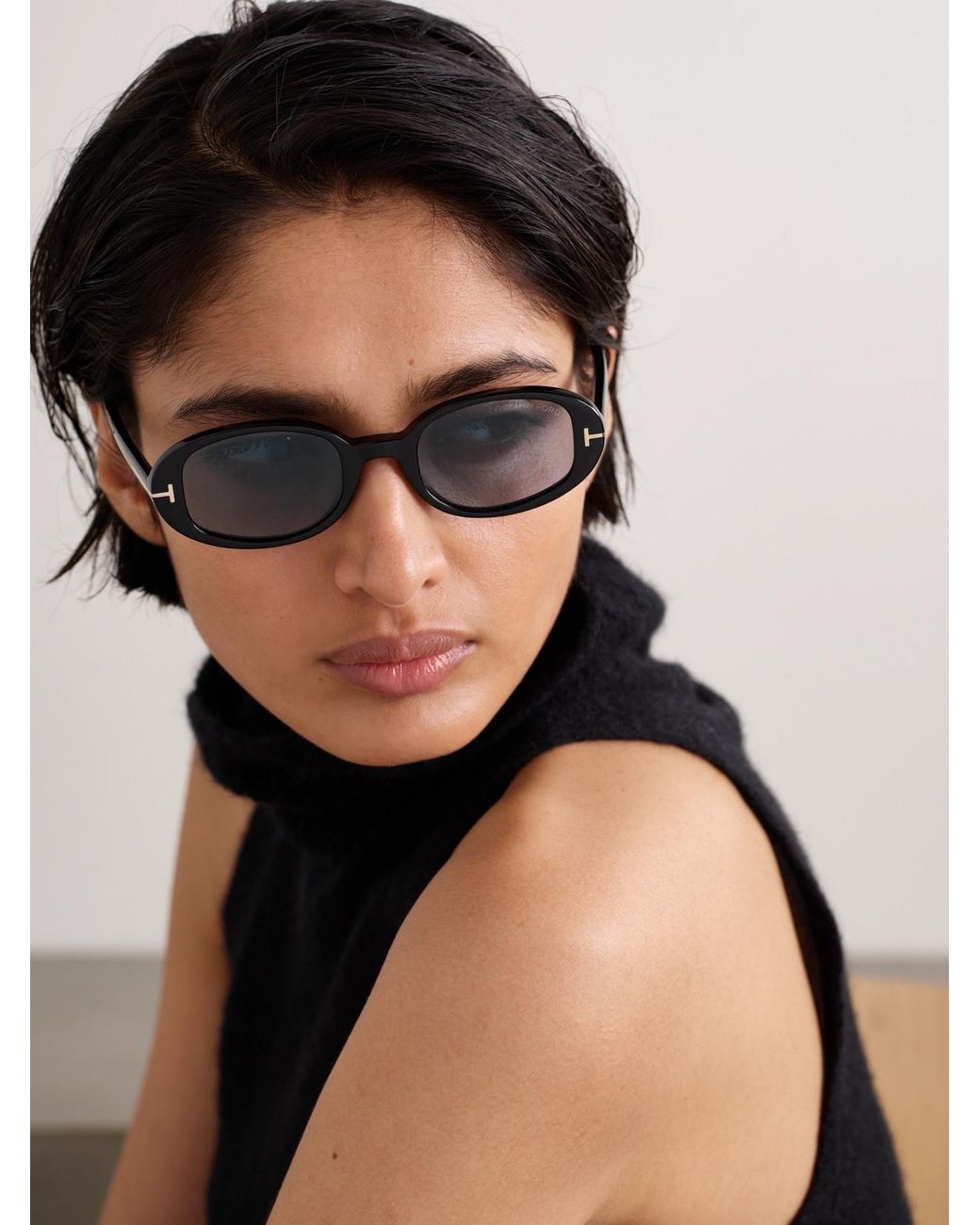 Tom Ford Black Iggy Oval-Frame Acetate Sunglasses