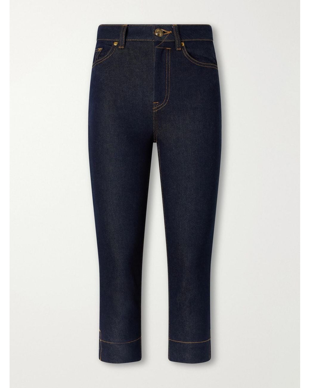 Zimmermann Blue Clash Embroidered High-Rise Slim-Fit Capri Jeans