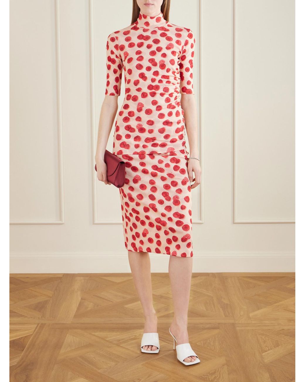 Stella McCartney Red Printed Mesh Midi Skirt