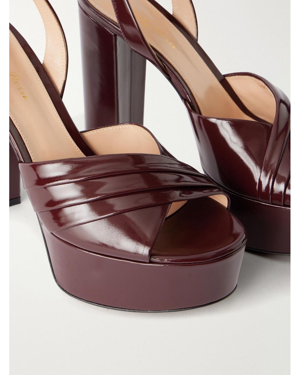 Gianvito Rossi Red 130 Pleated Patent-Leather Platform Sandals