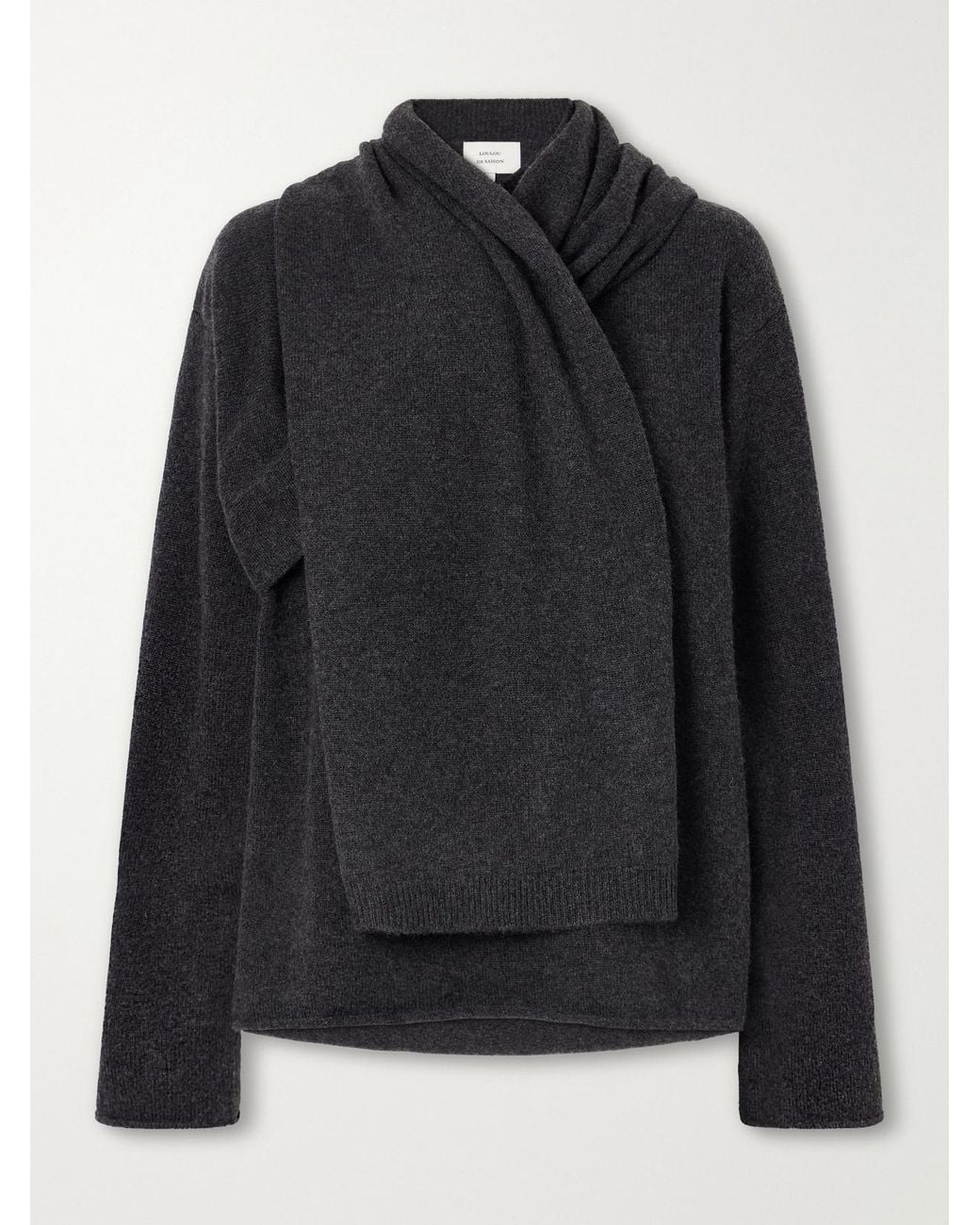 Loulou de Saison Black Frances Scarf-Detailed Cashmere Sweater