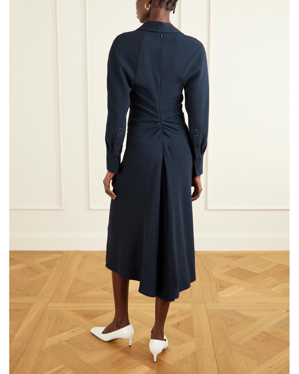 Victoria Beckham Crepe Midi Dress in Blue | Lyst