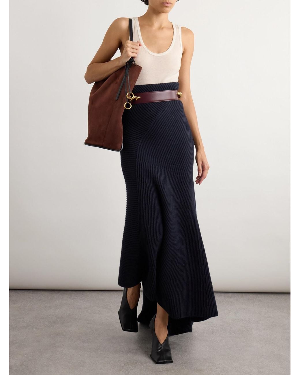 Alaïa Blue Asymmetric Ribbed Wool And Cashmere-Blend Skirt
