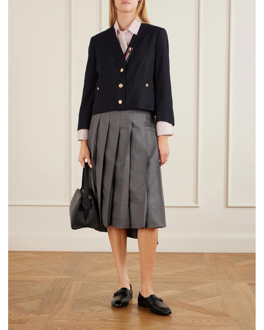 Thom Browne Blue Cropped Virgin Wool-Hopsack Jacket
