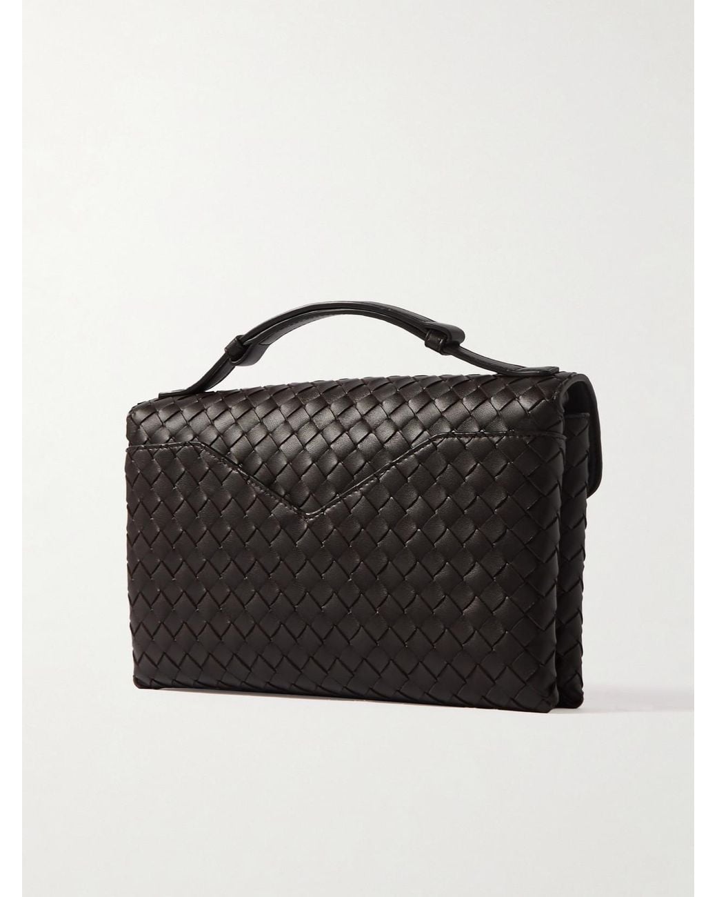 Bottega Veneta Black Knot Lock Medium Intrecciato Leather Top-Handle Bag