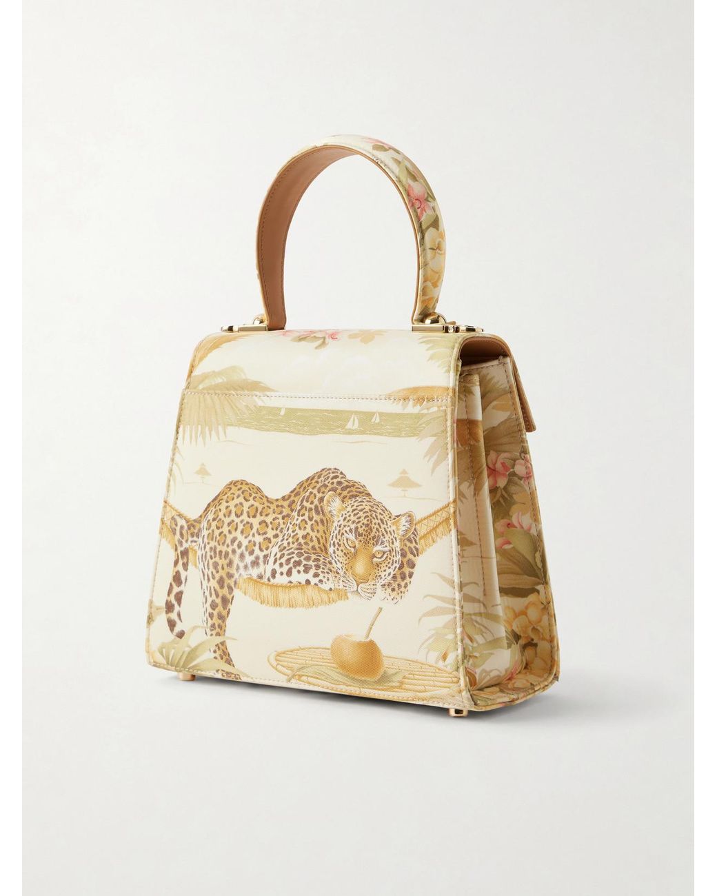 Ferragamo Natural Leather-Trimmed Printed Canvas Shoulder Bag