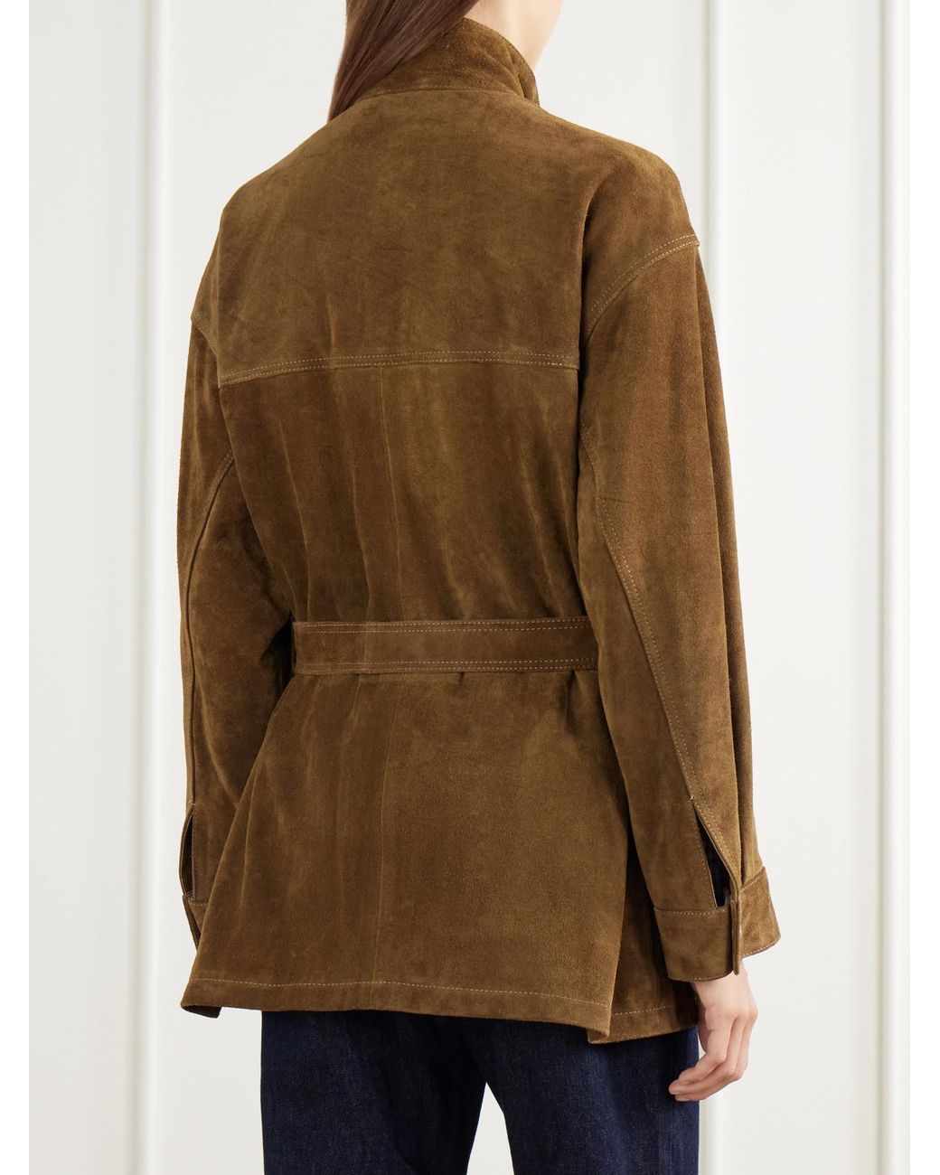 Arma Brown Delore Belted Paneled Suede Jacket