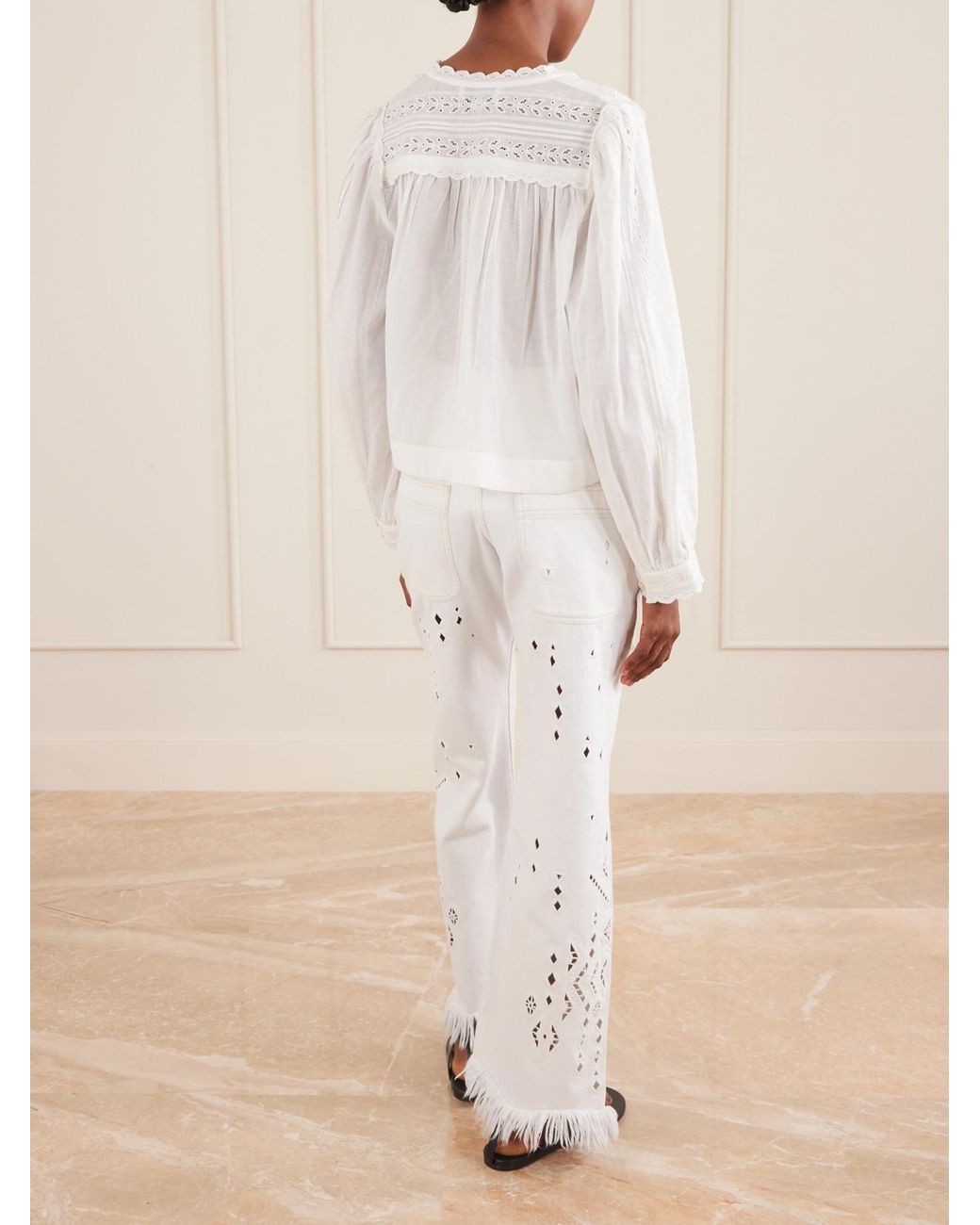 Sea White Eliza Broderie Anglaise-Trimmed Cotton-Blend Blouse