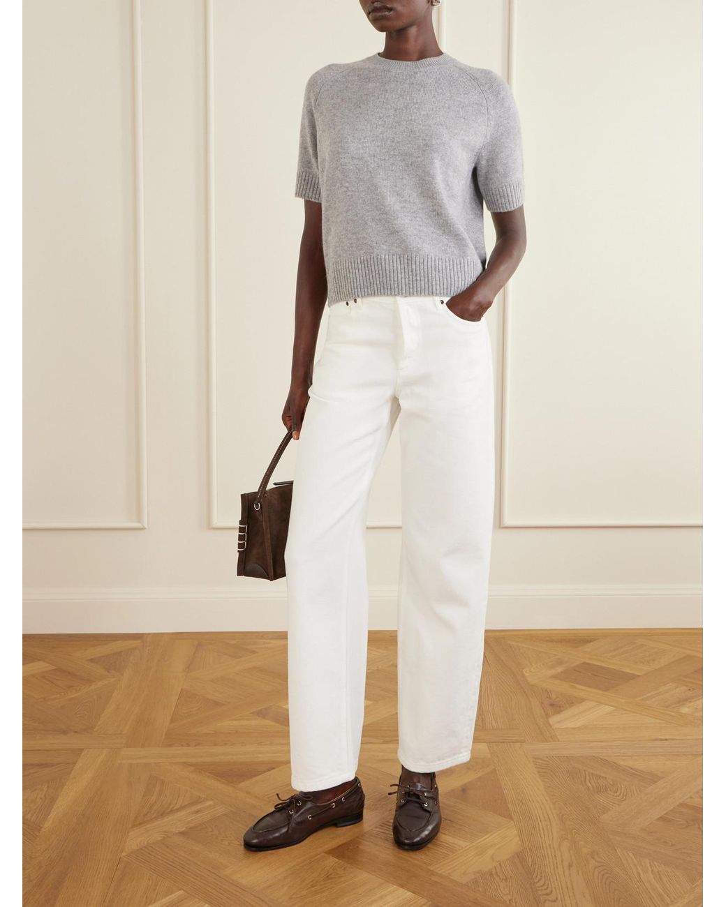 Anine Bing Gray Jackson Logo-Embellished Cashmere Sweater