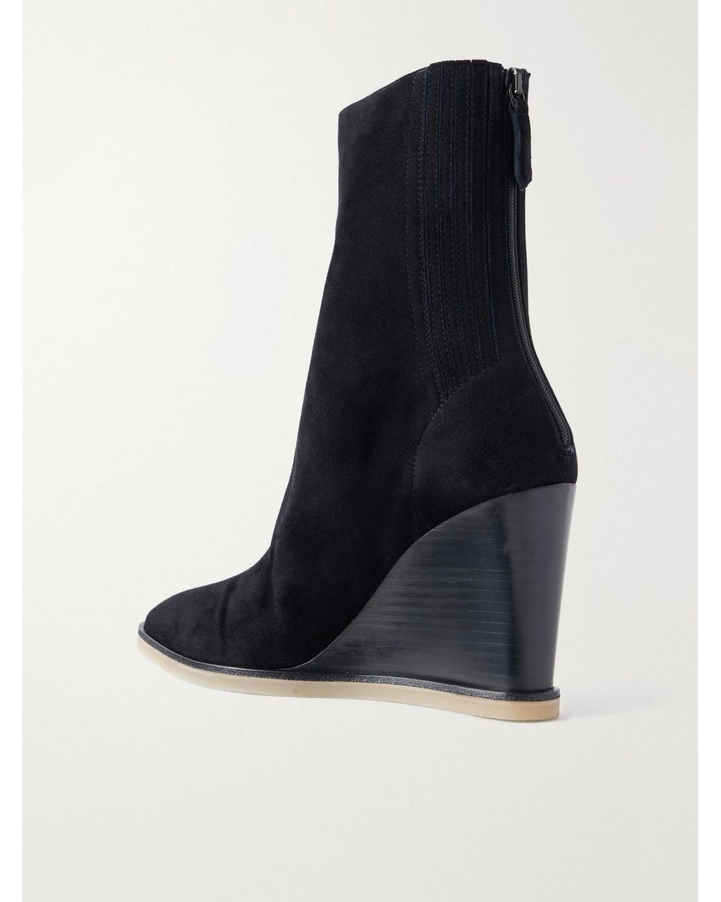 Aquazzura Black Saint Honoré 85 Suede Wedge Ankle Boots