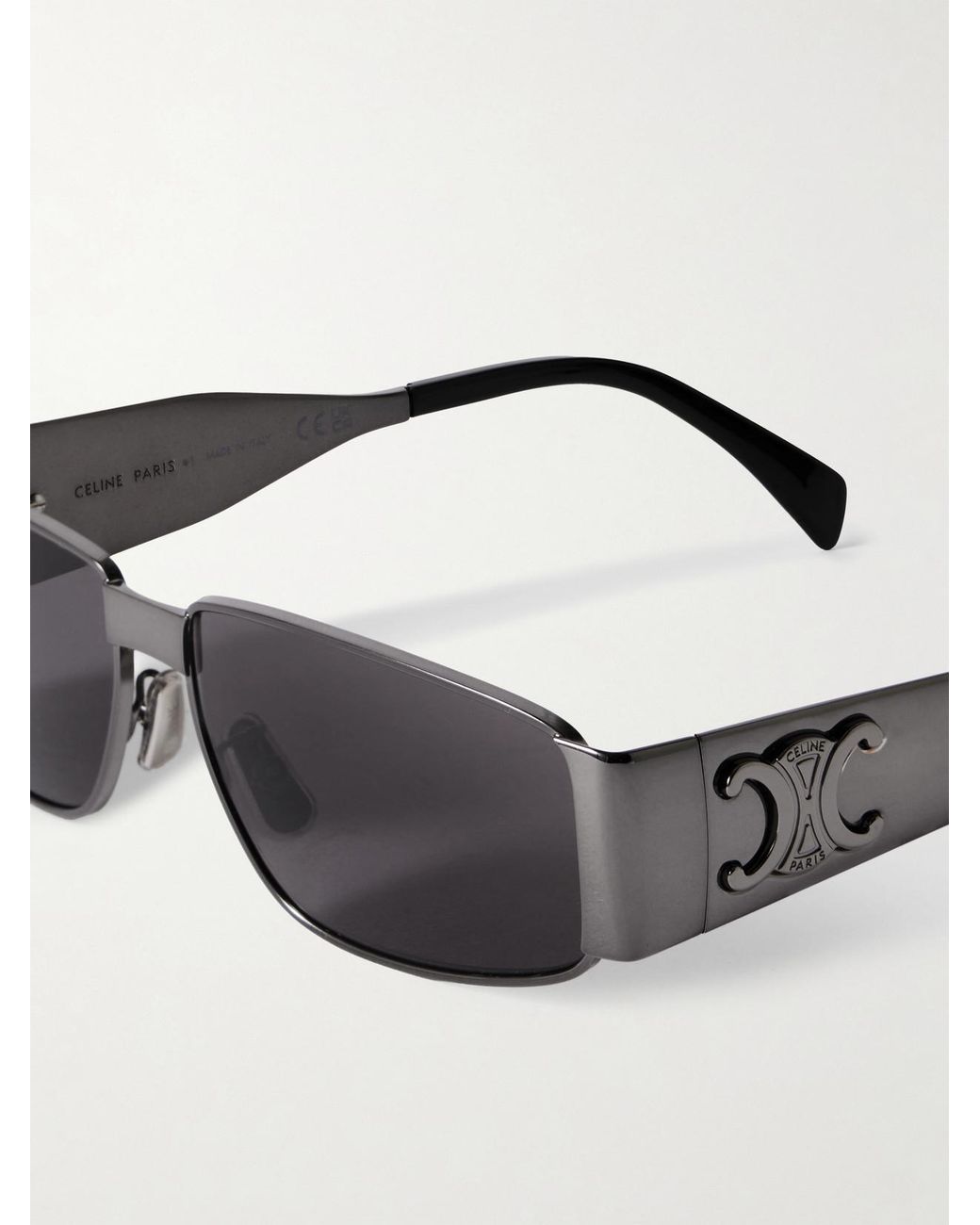 Céline Black Triomphe Rectangle-Frame Gunmetal-Tone Sunglasses