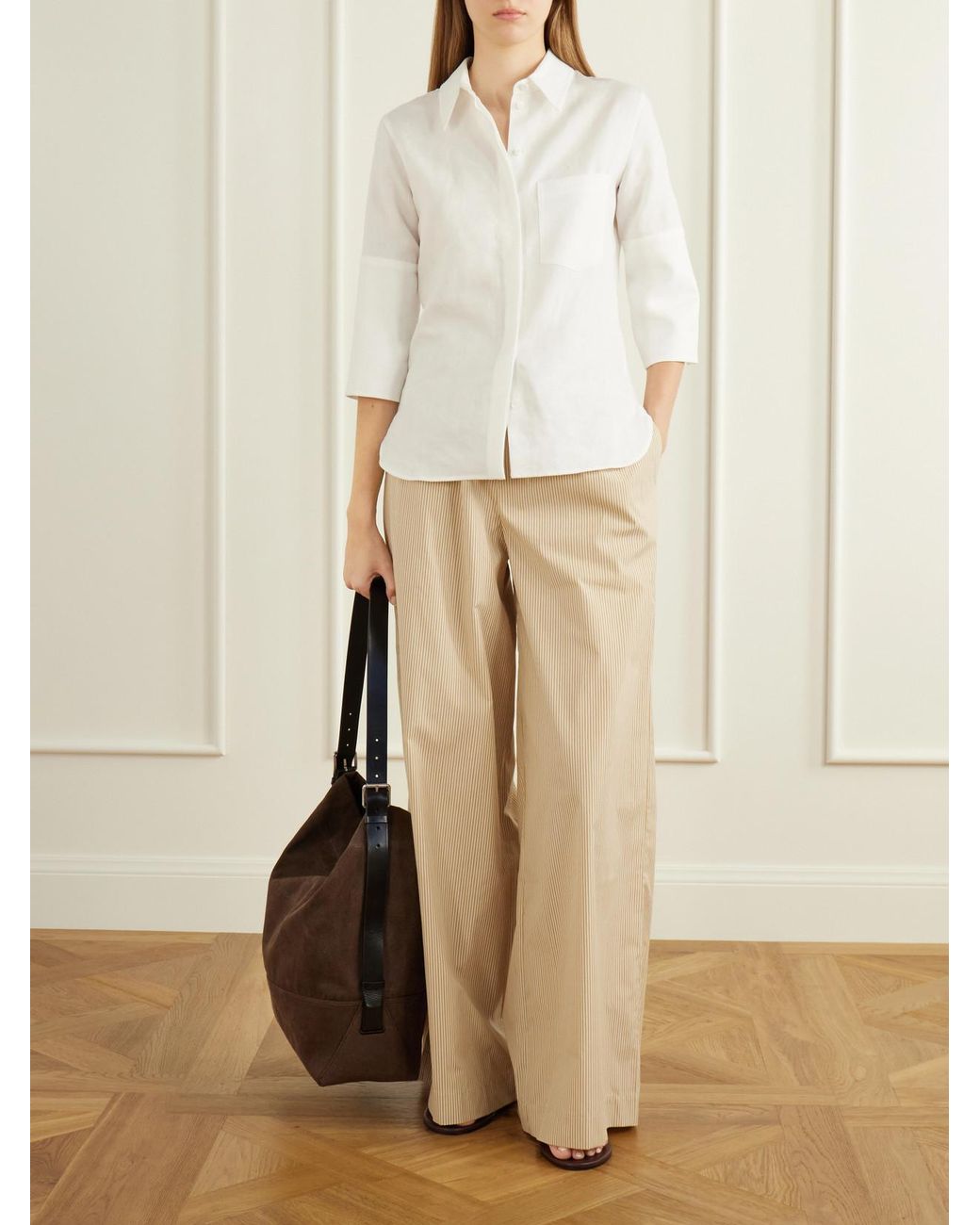Kallmeyer Natural Wesley Striped Cotton-Taffeta Wide-Leg Pants