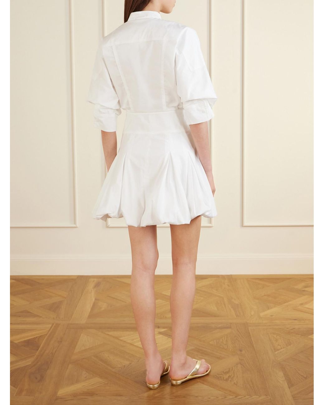 Jonathan Simkhai White Effie Bubble Pleated Cotton-Blend Poplin Mini Dress