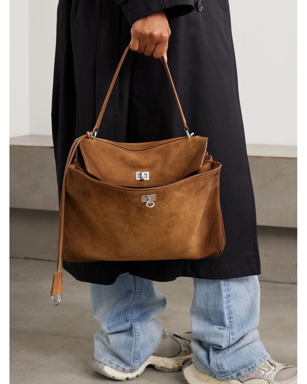 Balenciaga Brown Rodeo Medium Suede Shoulder Bag