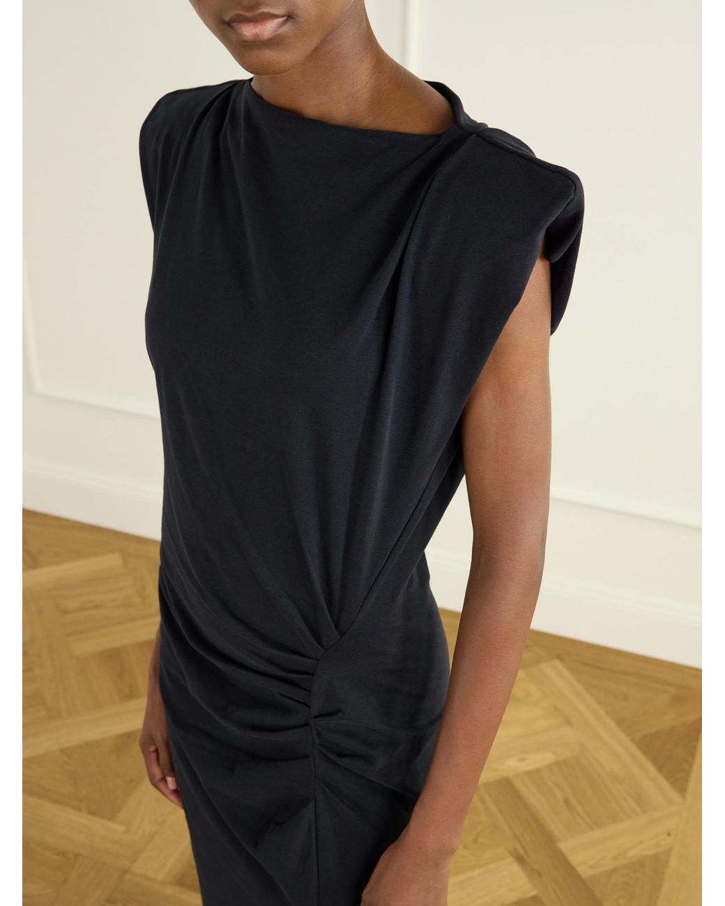 Isabel Marant Black Nadela Gathered Cotton-Jersey Midi Dress