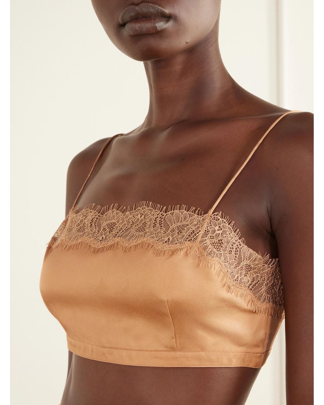 Ulla Johnson Natural Leiko Cropped Chantilly Lace-Trimmed Silk-Twill Top